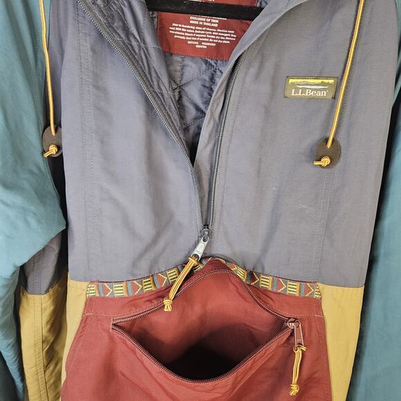 LL Bean Mountain Classic Anorak Jacket Large Petite Colorblock Aztec Windbreaker - Picture 4 of 7